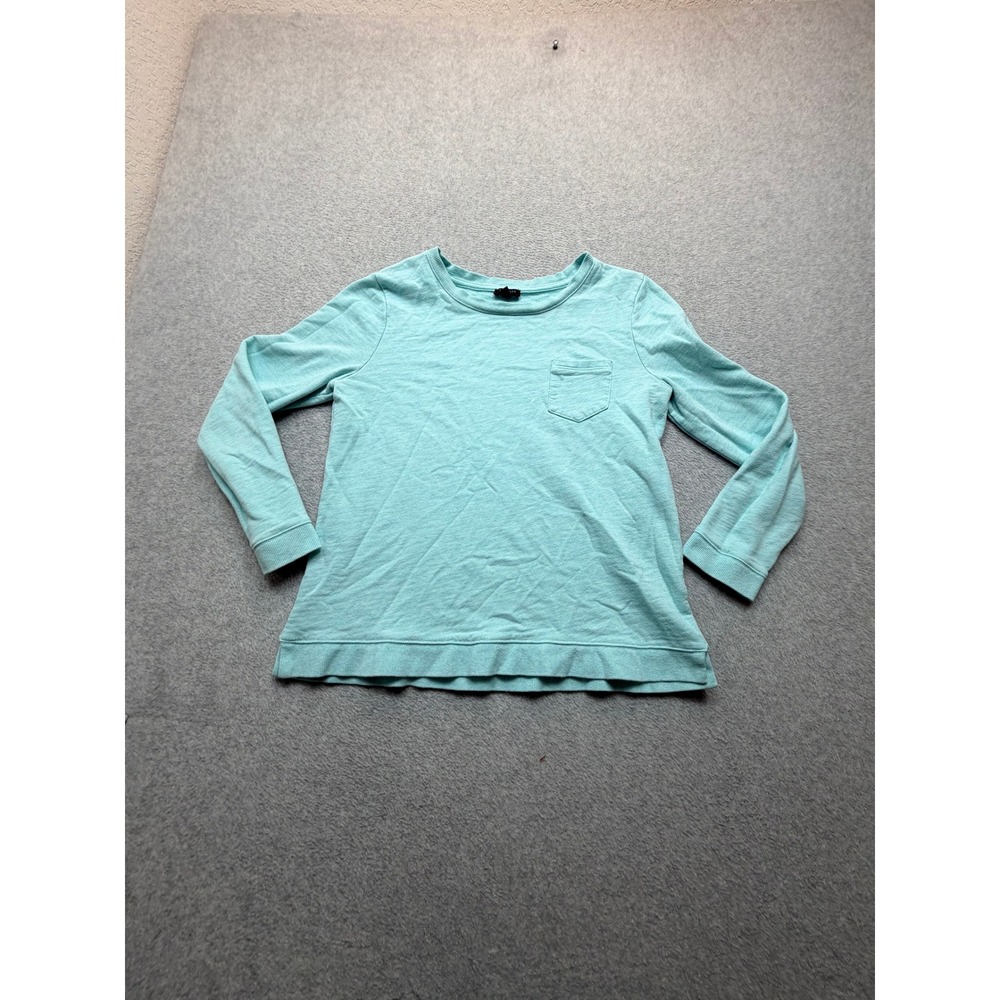 Talbots Petite Aqua Blue Heather Long Sleeve Pocket Top Size MP Cotton Blend